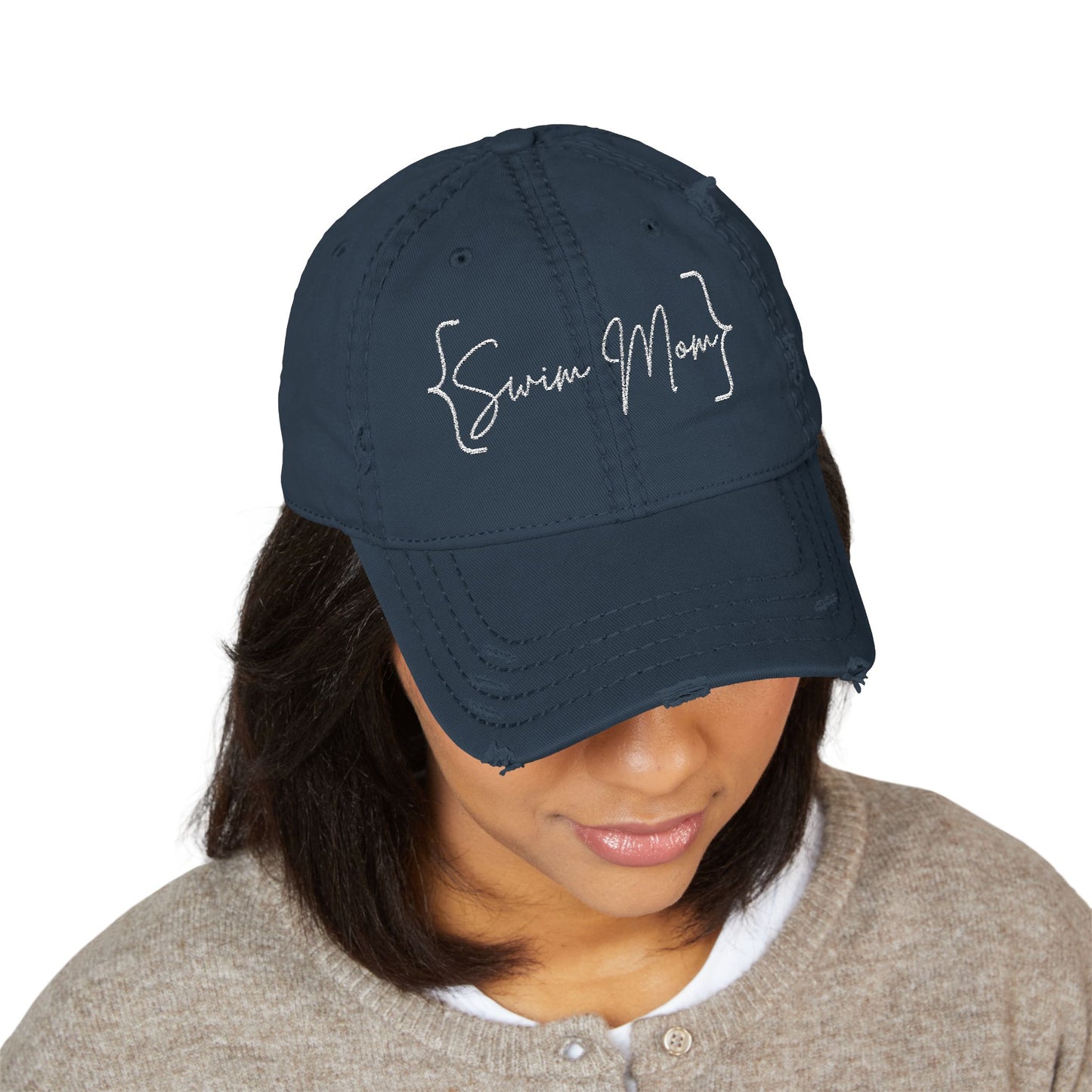 Embroidered Swim Mom Distressed Hat