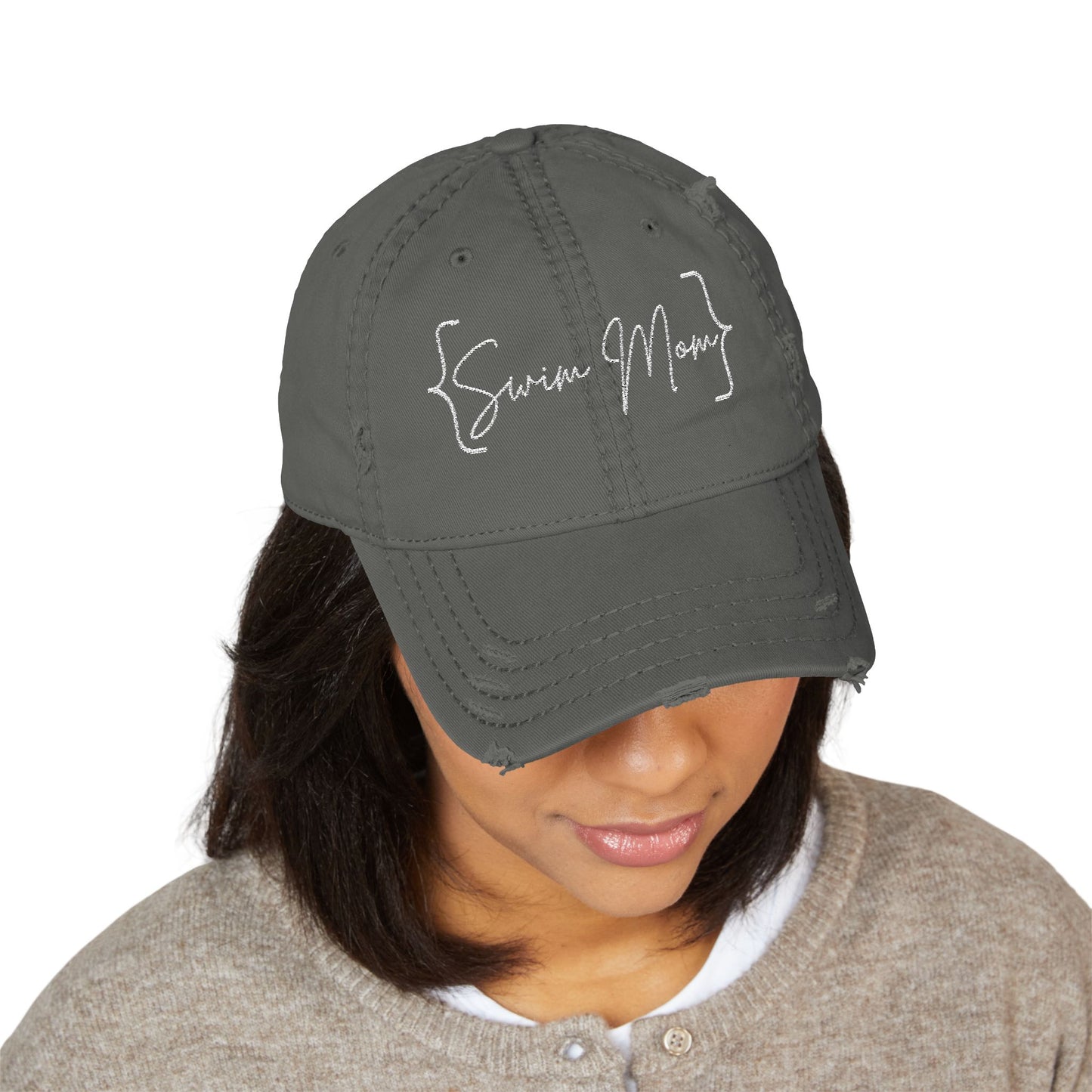 Embroidered Swim Mom Distressed Hat