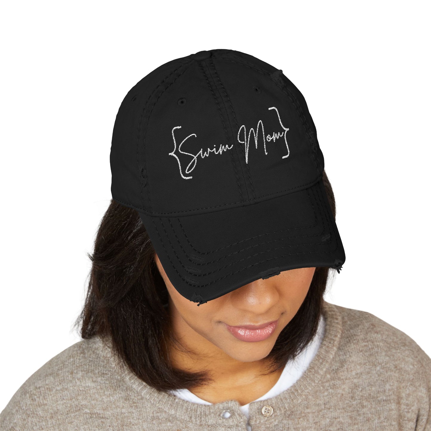 Embroidered Swim Mom Distressed Hat