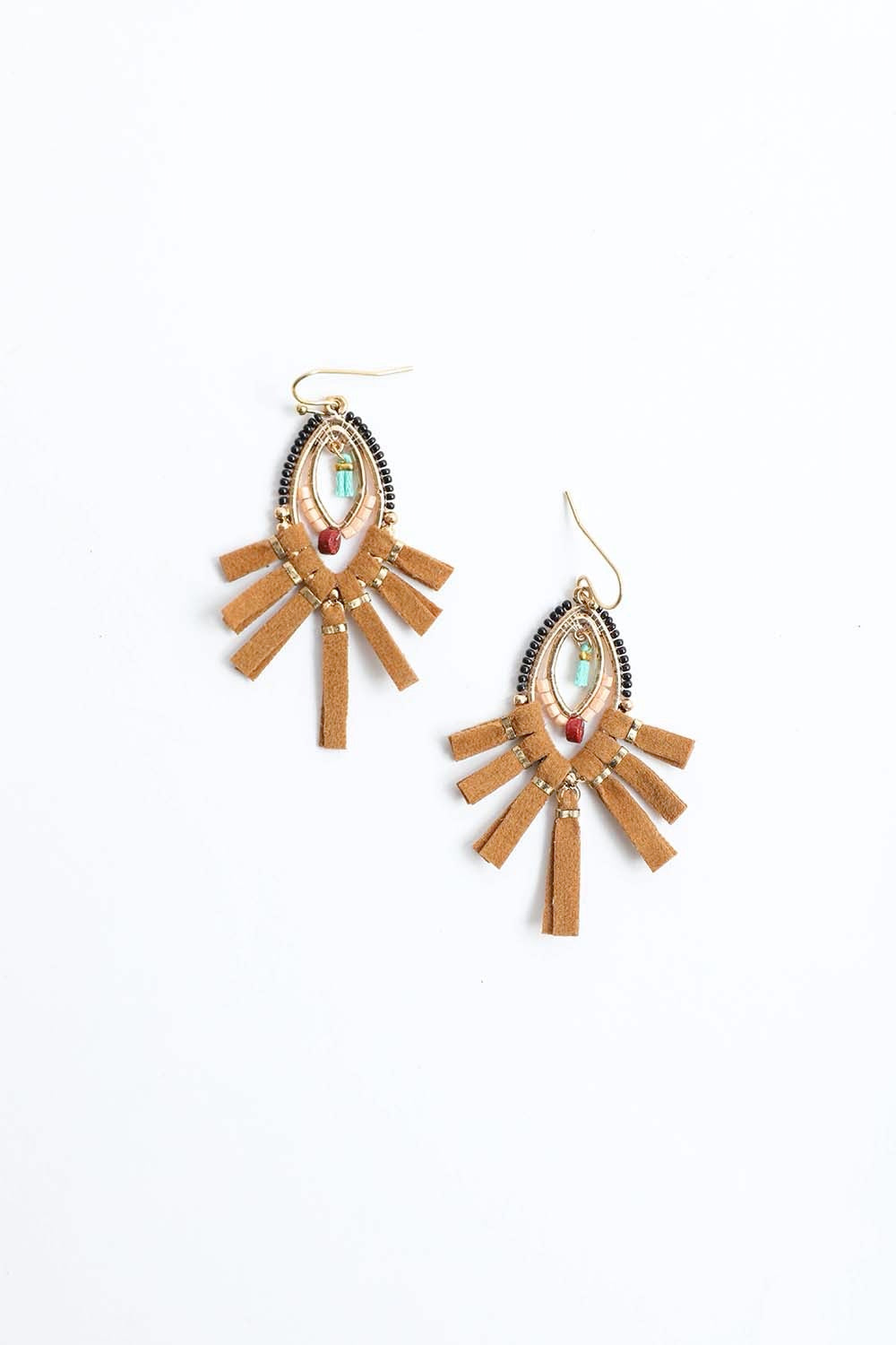Suede Fringe Leather Beaded Earrings