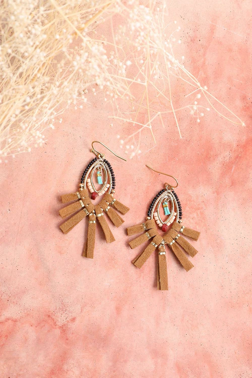 Suede Fringe Leather Beaded Earrings