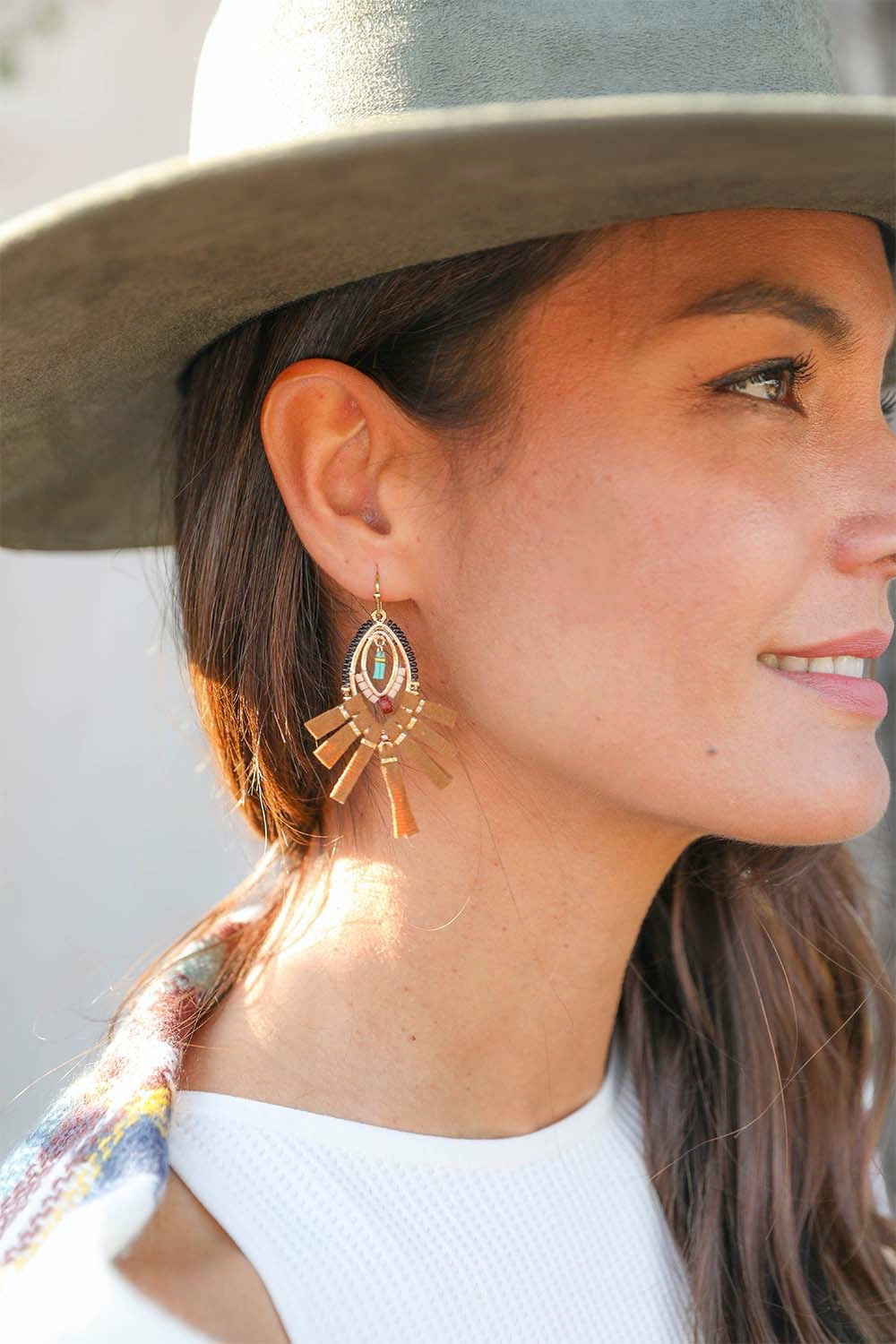 Suede Fringe Leather Beaded Earrings