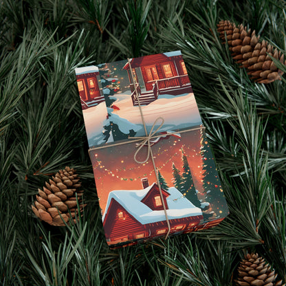 Log Cabin With Tree Gift Wrapping Paper