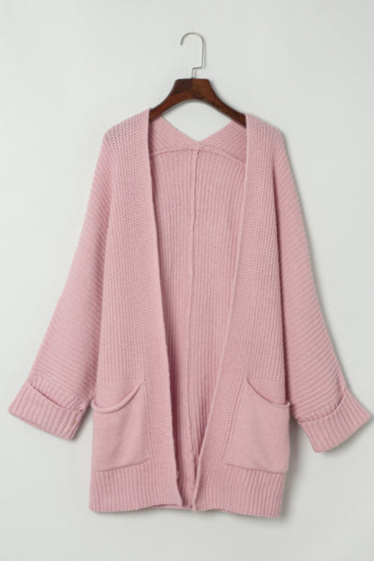 Oversized Fold Over Sleeve Open Front Cardigan