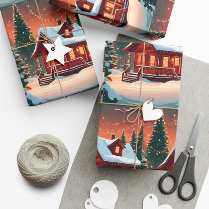 Log Cabin With Tree Gift Wrapping Paper