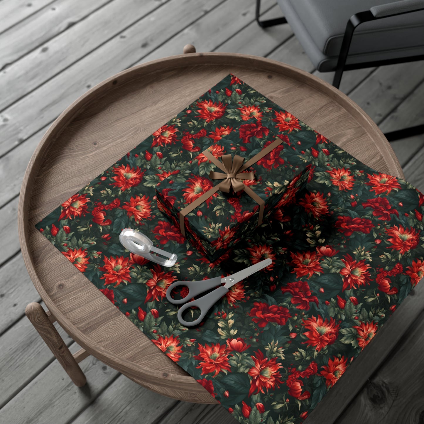 Pop Of Red Floral Gift Wrapping Paper