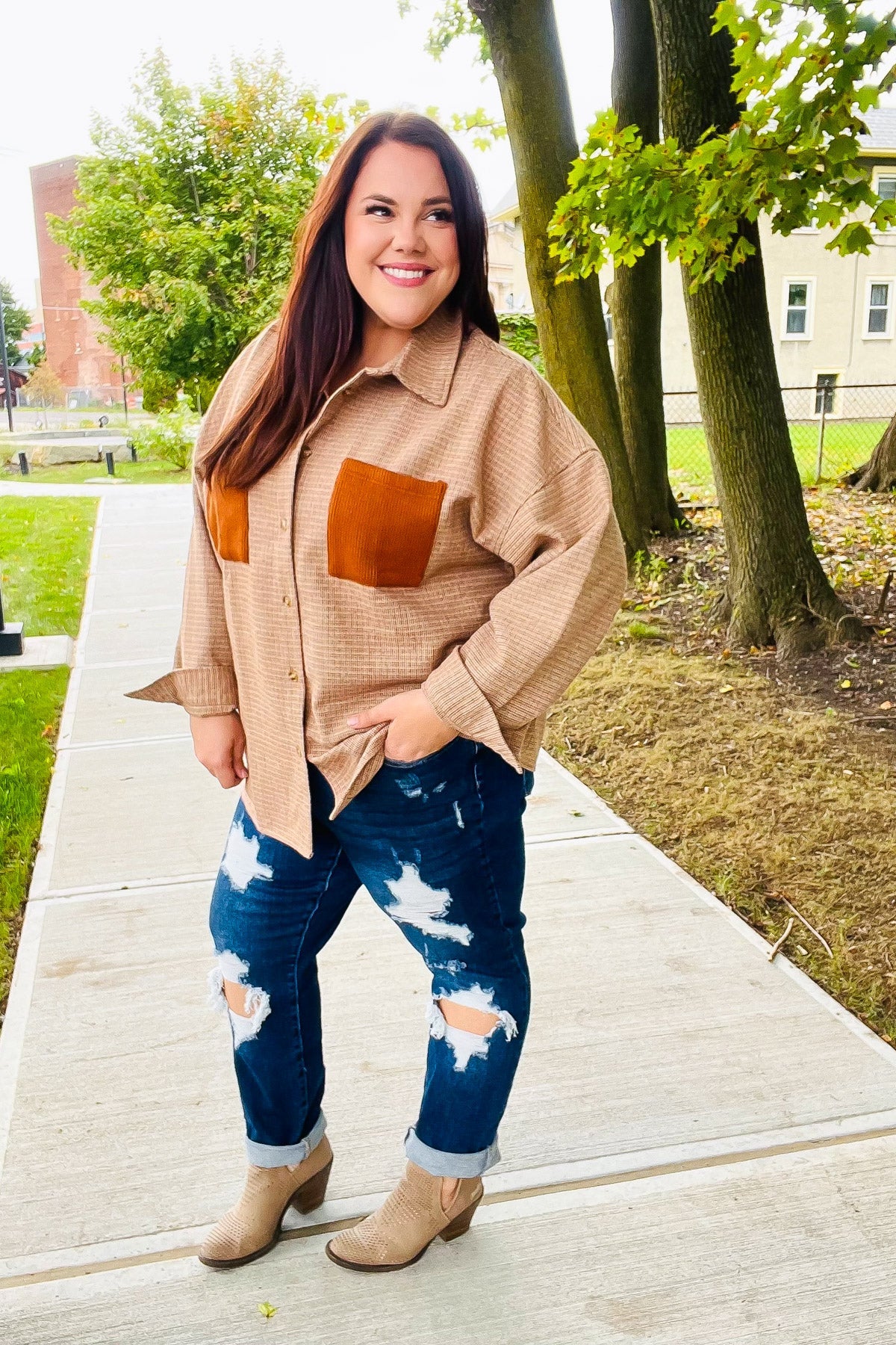 Rust Flannel Plaid Oversized Shacket