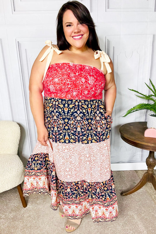 Orange Floral Smocked Tube Top Tiered Maxi Dress
