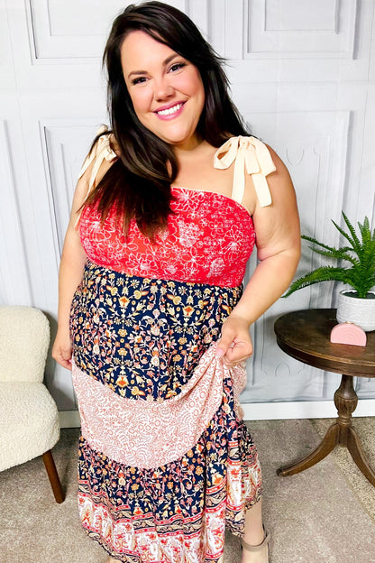 Orange Floral Smocked Tube Top Tiered Maxi Dress