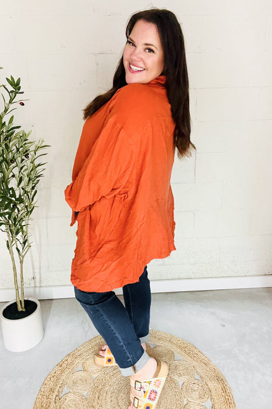 Rust Button Down Sharkbite Cotton Tunic Top