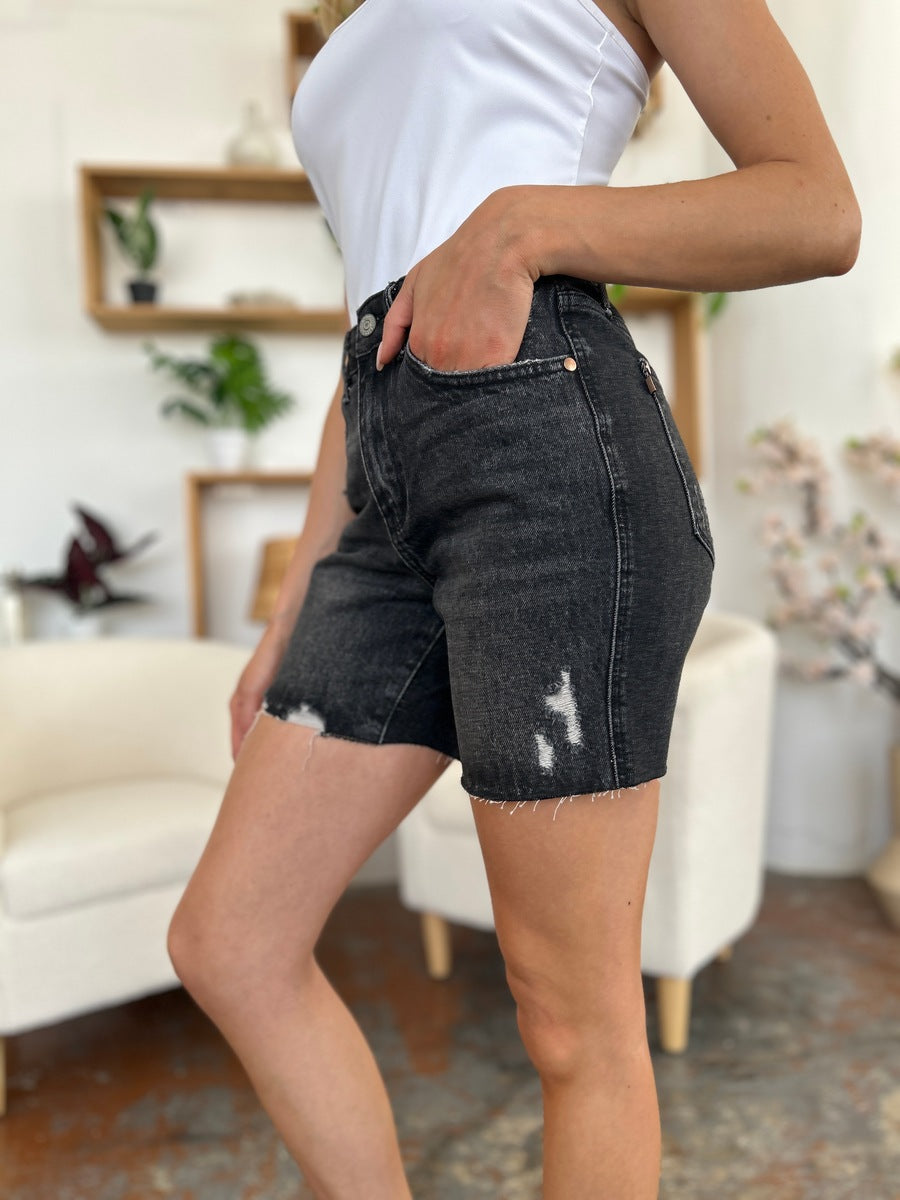 Judy Blue Black High Waist Rigid Magic Denim Shorts