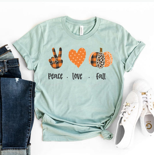Peace Love Fall Multiple Pattern T-shirt