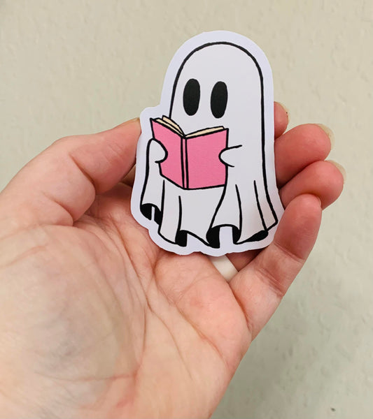 Pink Book Ghost- Creepy Reader Stickers/Magnet