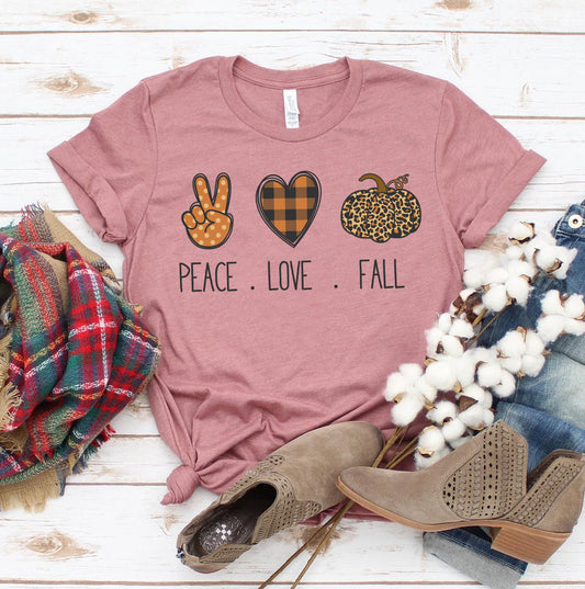 Peace Love Fall Single Pattern T-shirt