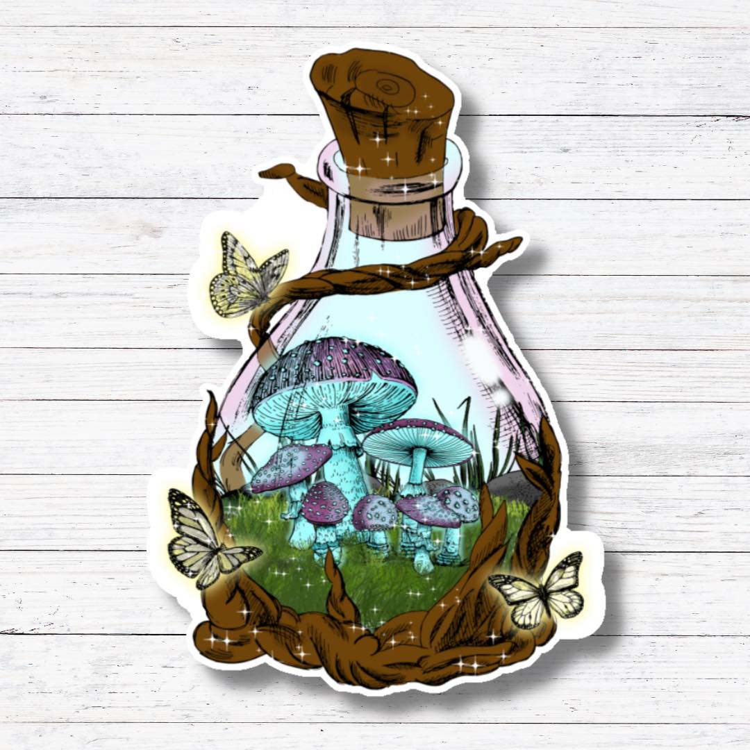 Mushrooms-World Jar Sticker/Magnet
