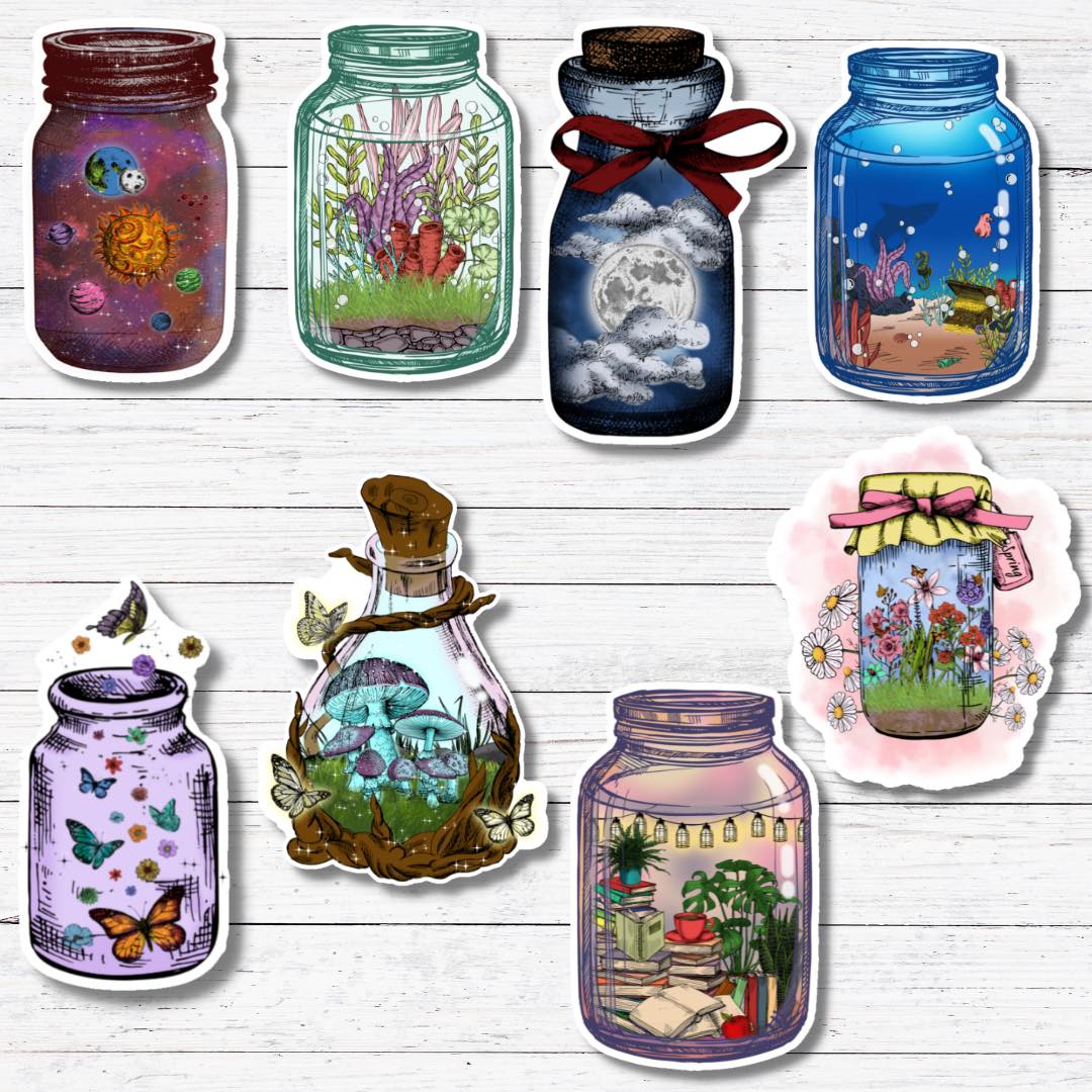 Mushrooms-World Jar Sticker/Magnet