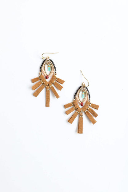 Suede Fringe Leather Beaded Earrings