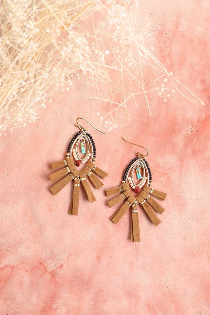 Suede Fringe Leather Beaded Earrings